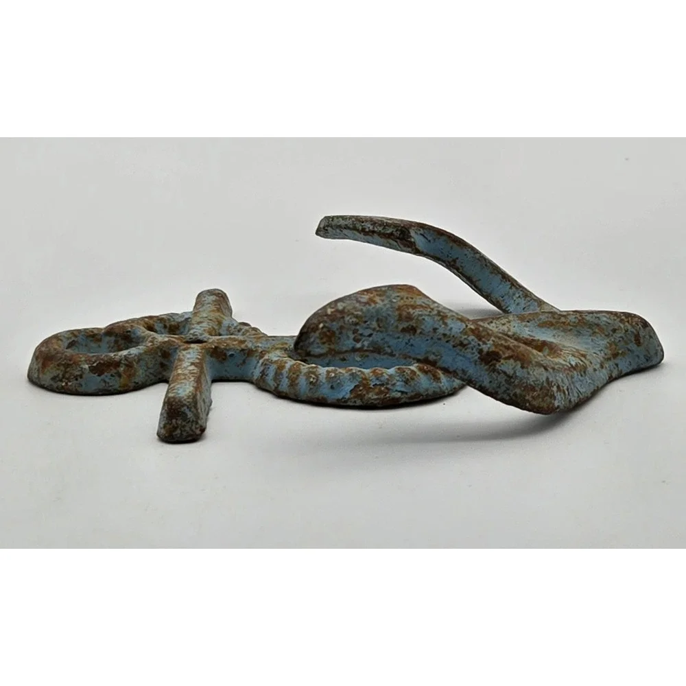 Anchor Wall Hook Cast Iron Nautical Rustic Blue Coastal Sea Weathered Vintage